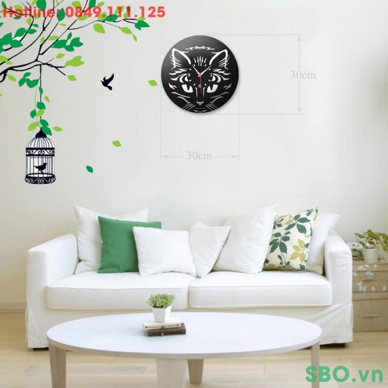 Đồng hồ treo tường mica đầu mèo SB008