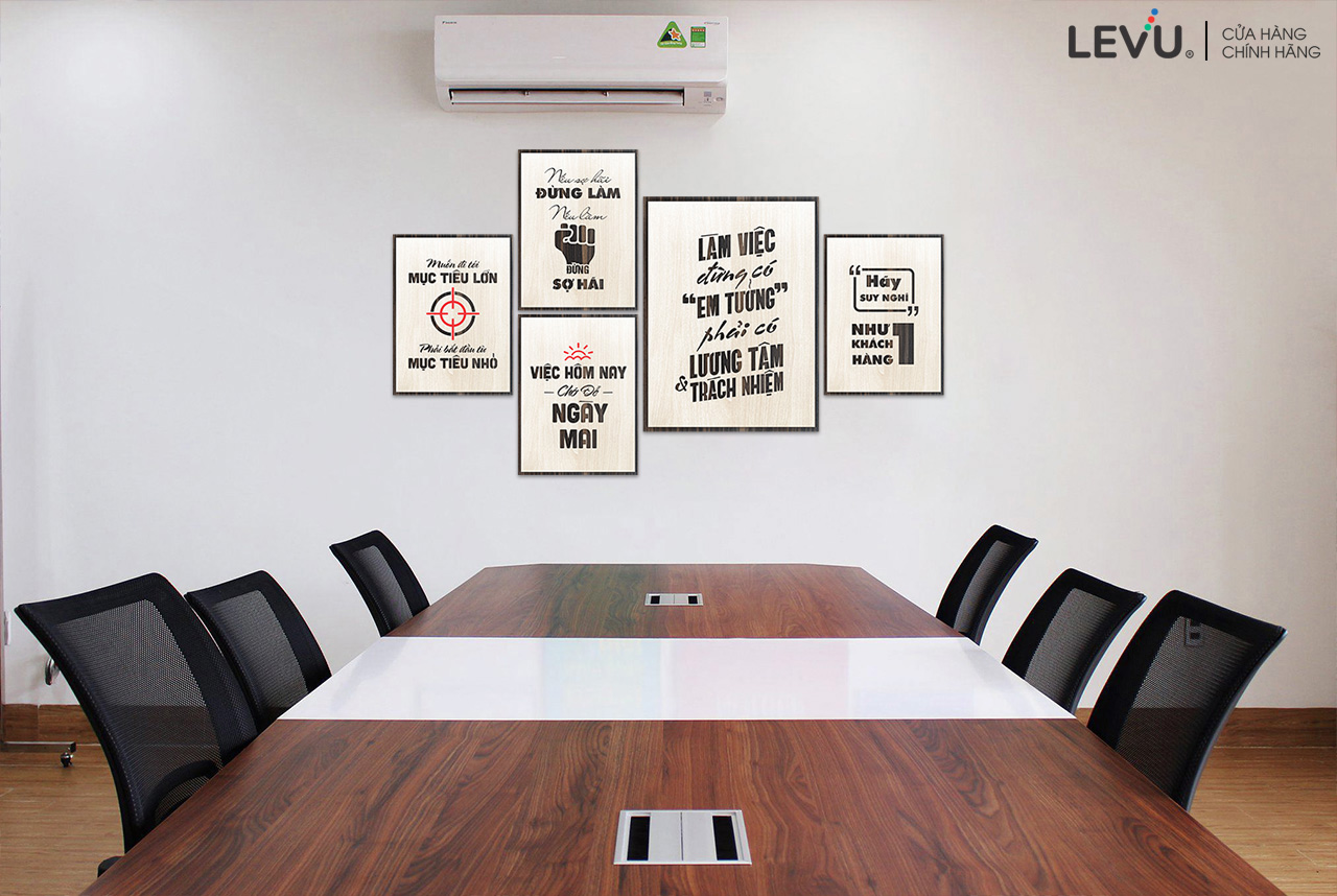 Bộ bố cục 5 tấm tranh slogan cổ động treo trong phòng họp doanh nghiệp